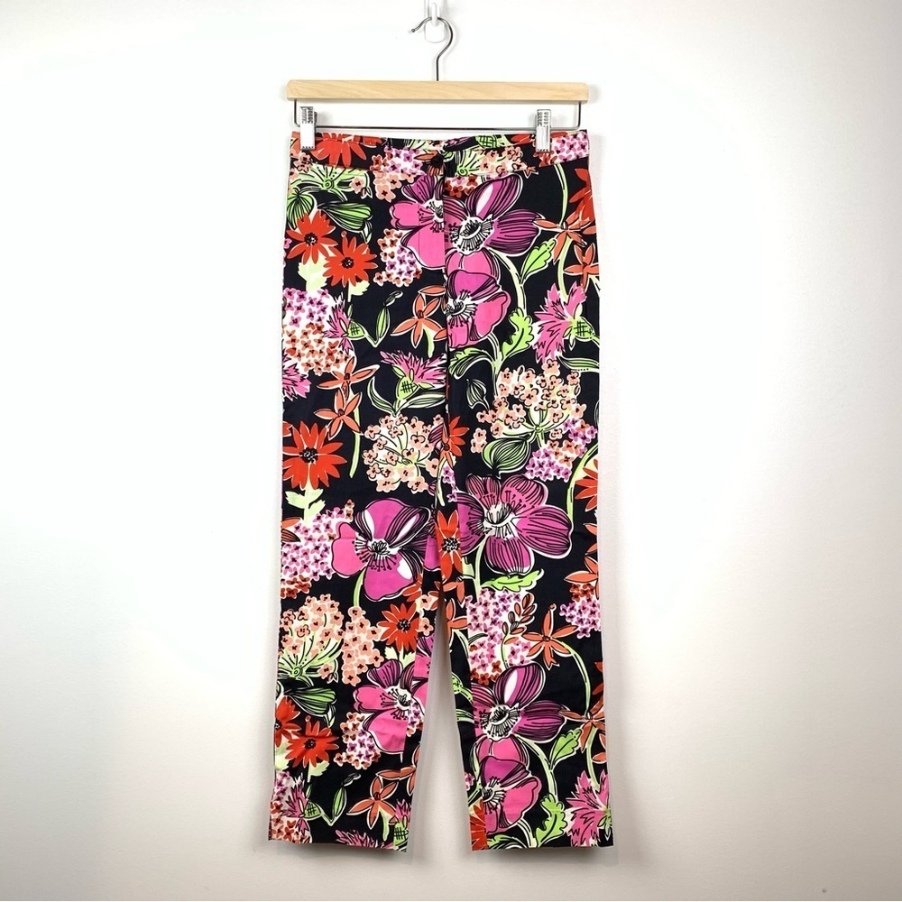 Lilly Pulitzer Pants Black Floral Flowers Vibrant Sz 0 Cotton Blend Bold